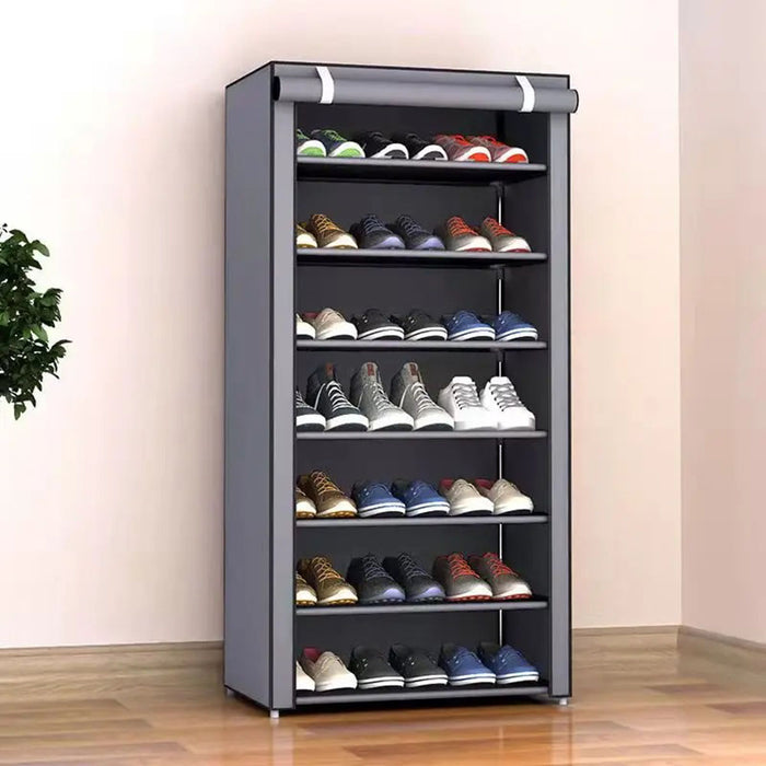 Vibe Geeks Nonwovens Fabric Dustproof Multilayer Shoes Cabinet Organizer In Black And Grey