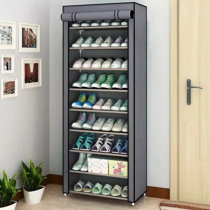 Vibe Geeks Nonwovens Fabric Dustproof Multilayer Shoes Cabinet Organizer In Black And Grey