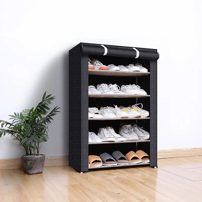 Vibe Geeks Nonwovens Fabric Dustproof Multilayer Shoes Cabinet Organizer In Black And Grey