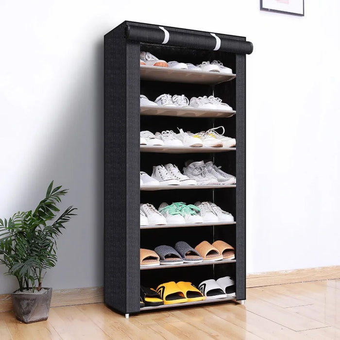 Vibe Geeks Nonwovens Fabric Dustproof Multilayer Shoes Cabinet Organizer In Black And Grey