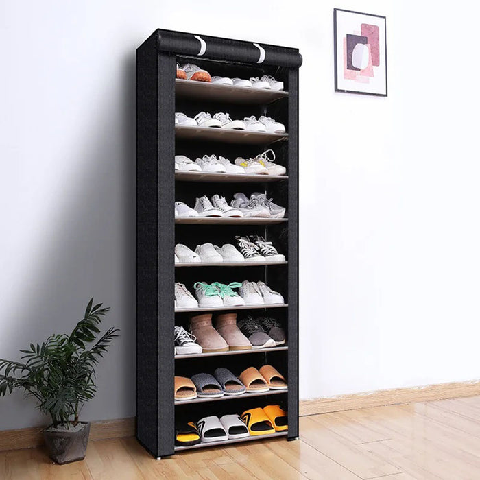 Vibe Geeks Nonwovens Fabric Dustproof Multilayer Shoes Cabinet Organizer In Black And Grey