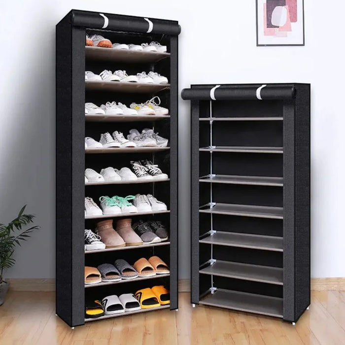 Vibe Geeks Nonwovens Fabric Dustproof Multilayer Shoes Cabinet Organizer In Black And Grey