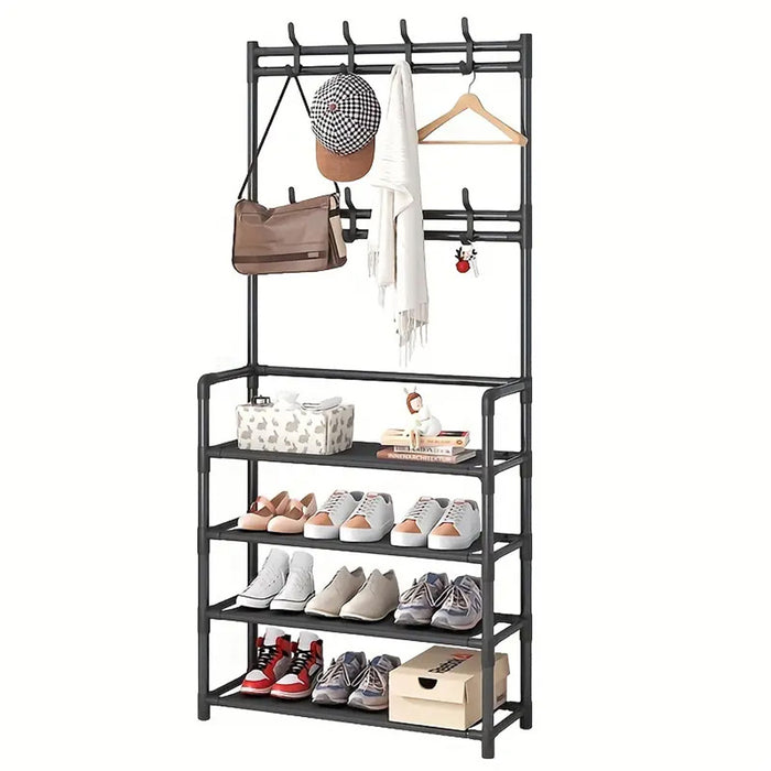 Vibe Geeks 4-Tier 3-In-1 Coat Hanger And Shoe Rack - Organize Your Entryway With Style