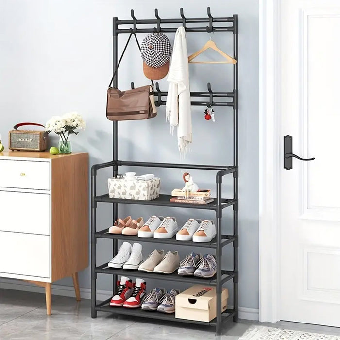 Vibe Geeks 4-Tier 3-In-1 Coat Hanger And Shoe Rack - Organize Your Entryway With Style