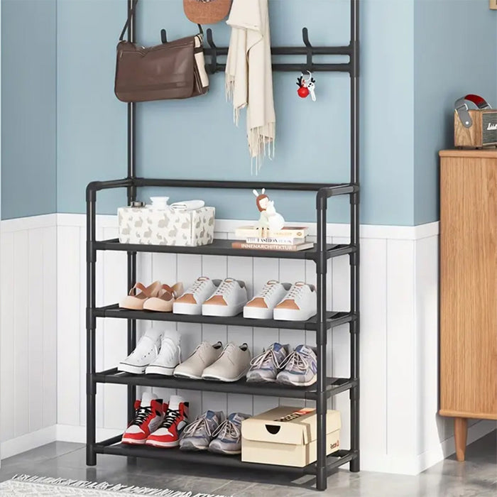 Vibe Geeks 4-Tier 3-In-1 Coat Hanger And Shoe Rack - Organize Your Entryway With Style