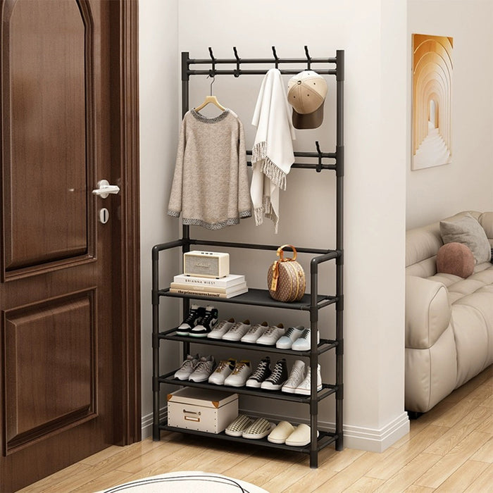 Vibe Geeks 4-Tier 3-In-1 Coat Hanger And Shoe Rack - Organize Your Entryway With Style