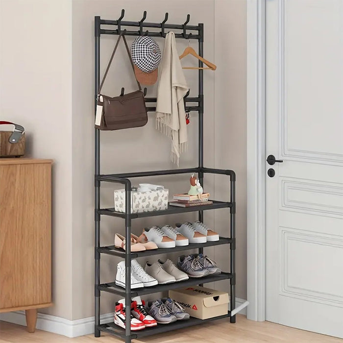 Vibe Geeks 4-Tier 3-In-1 Coat Hanger And Shoe Rack - Organize Your Entryway With Style