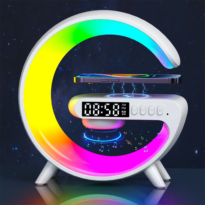 Vibe Geeks 15W Wireless Charger Alarm Clock With Rgb Night Light & Bluetooth Speaker