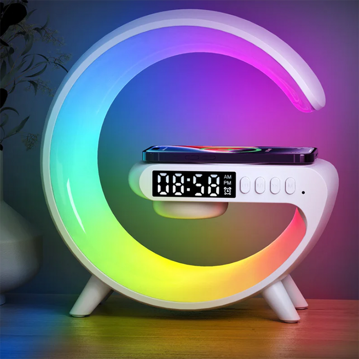 Vibe Geeks 15W Wireless Charger Alarm Clock With Rgb Night Light & Bluetooth Speaker