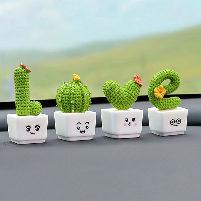 Vibe Geeks 4Pcs Resin Succulent Cactus Mini Green Plant Car Crafts