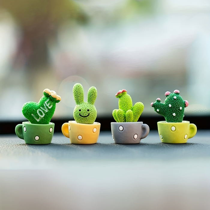 Vibe Geeks 4Pcs Resin Succulent Cactus Mini Green Plant Car Crafts