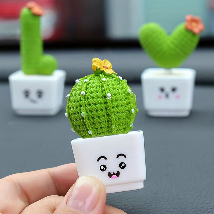 Vibe Geeks 4Pcs Resin Succulent Cactus Mini Green Plant Car Crafts