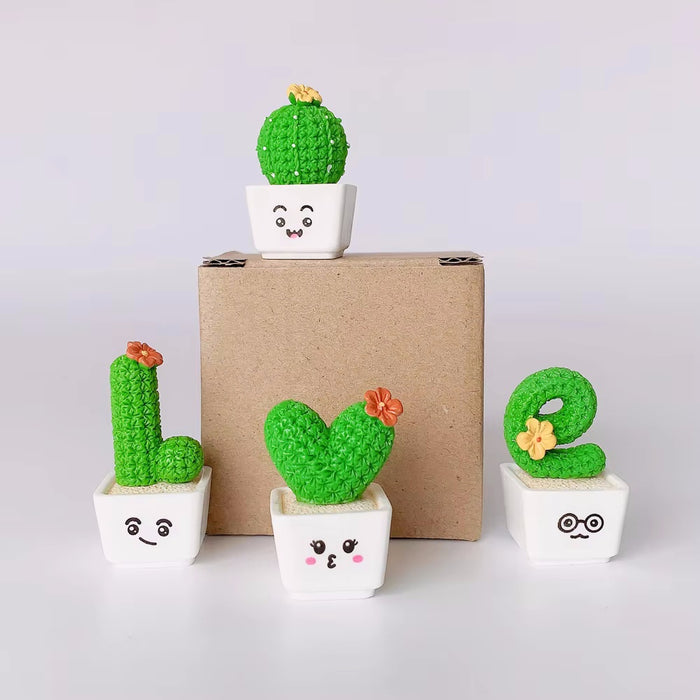 Vibe Geeks 4Pcs Resin Succulent Cactus Mini Green Plant Car Crafts