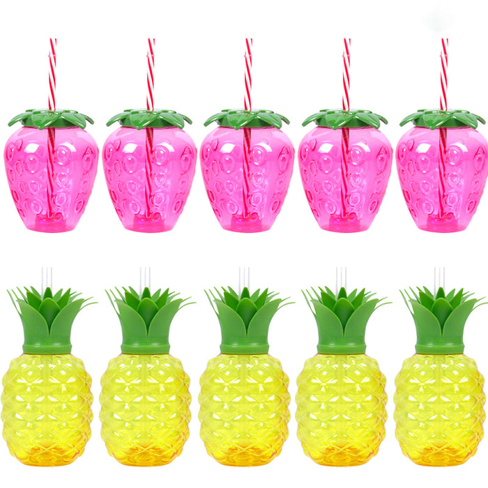 Vibe Geeks 10Pcs Plastic Strawberry Pineapple Drinking Cup With Straw