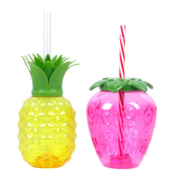 Vibe Geeks 10Pcs Plastic Strawberry Pineapple Drinking Cup With Straw