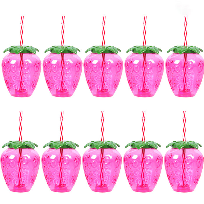 Vibe Geeks 10Pcs Plastic Strawberry Pineapple Drinking Cup With Straw