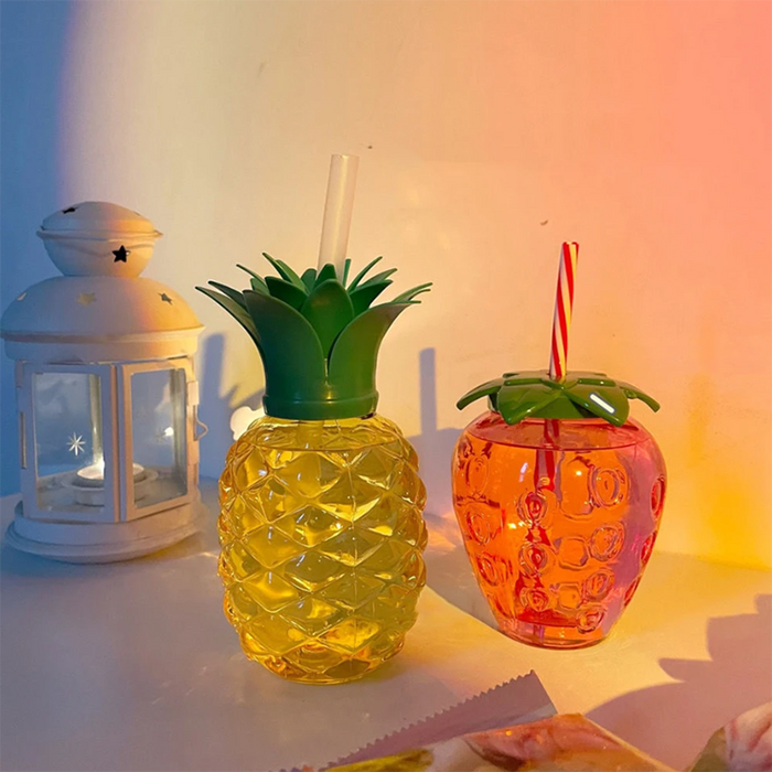 Vibe Geeks 10Pcs Plastic Strawberry Pineapple Drinking Cup With Straw