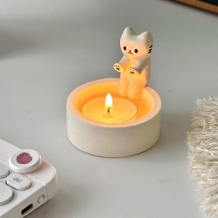 Vibe Geeks Durable High Tempe Cartoon Cute Kitten Candlestick Aromatherapy Candle Holder