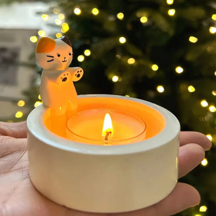 Vibe Geeks Durable High Tempe Cartoon Cute Kitten Candlestick Aromatherapy Candle Holder