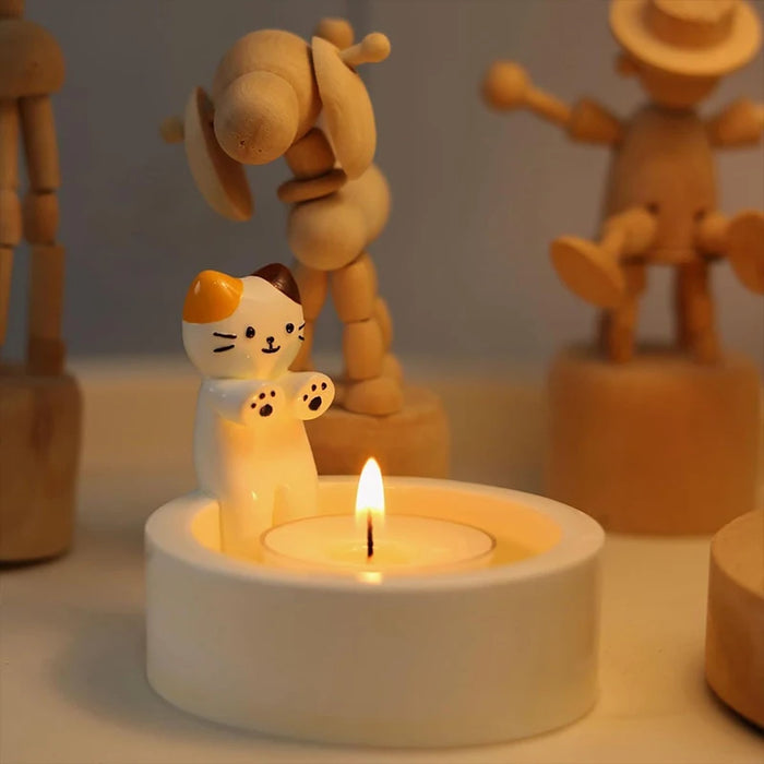 Vibe Geeks Durable High Tempe Cartoon Cute Kitten Candlestick Aromatherapy Candle Holder