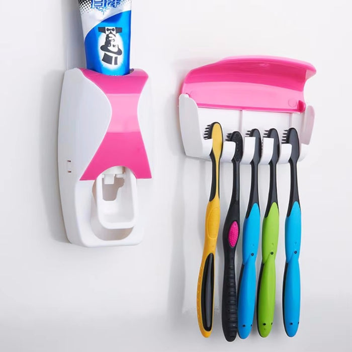 Vibe Geeks Wall Mounted Toothbrush Storage Rack With Toothpaste Squeezer