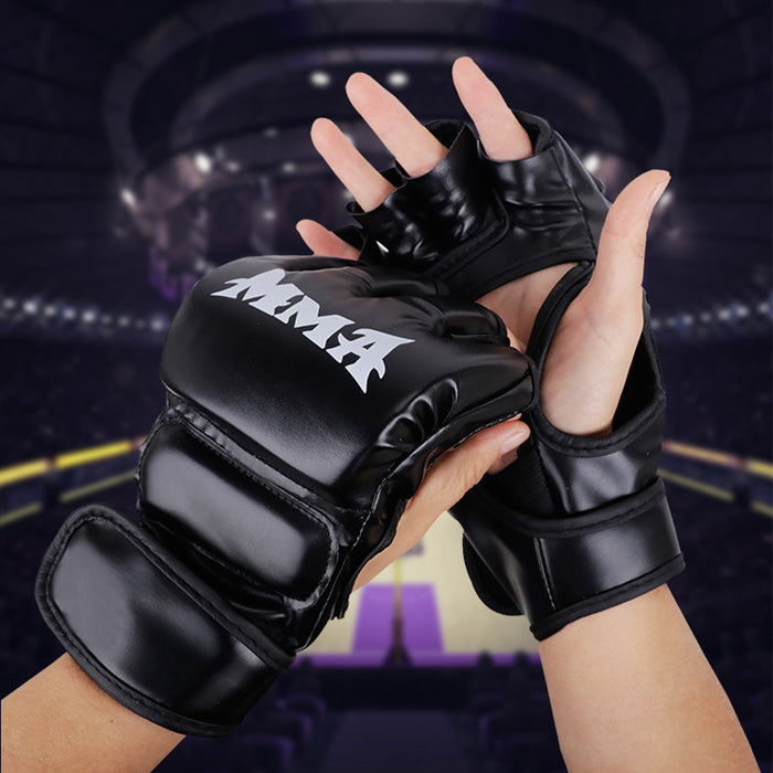 Vibe Geeks Half Finger Leather Cushion Boxing Training Gloves