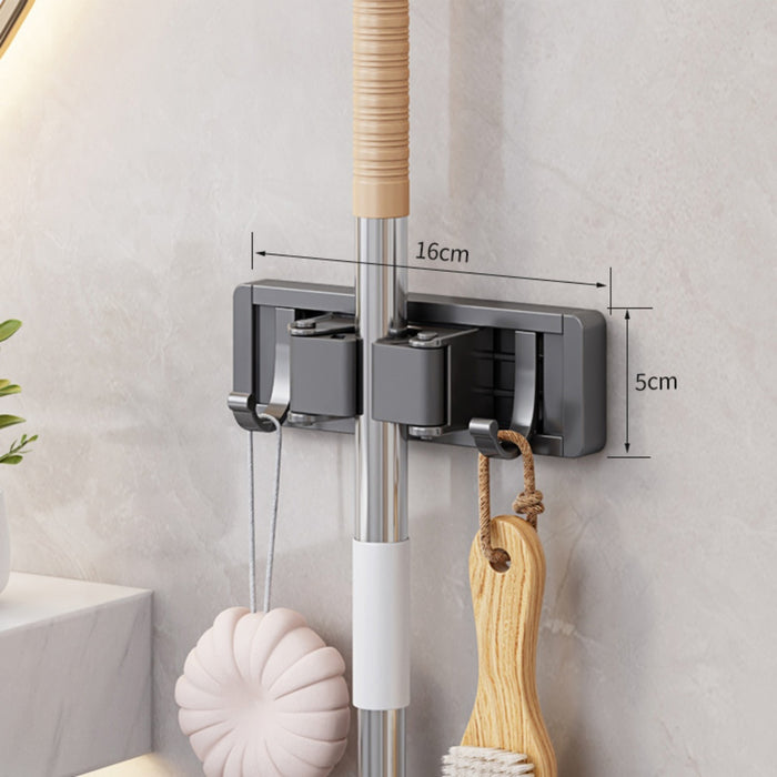 Vibe Geeks Wall Mounted Strong Broom Mop Holder Self With 5 Hooks