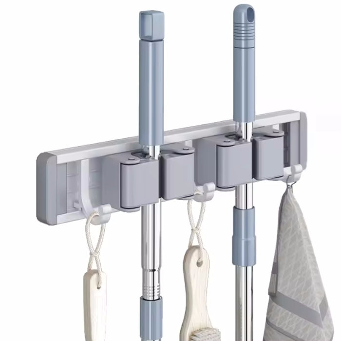 Vibe Geeks Wall Mounted Strong Broom Mop Holder Self With 5 Hooks