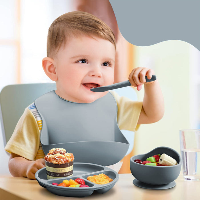 Vibe Geeks 6-Piece Silicone Children'S Meal Training Set Cutlery