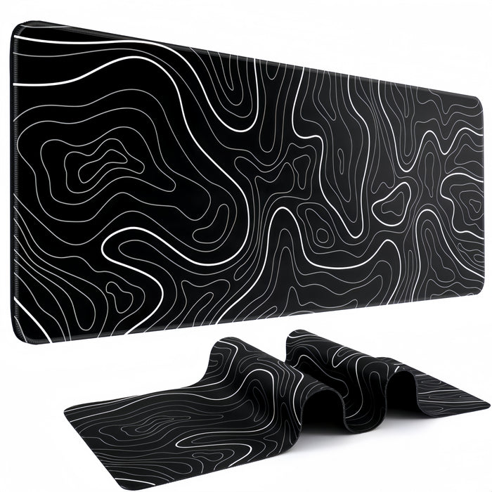 Vibe Geeks Anti-Slip Topographic Black And White Mouse Pad For Keyboard - 30X80Cm