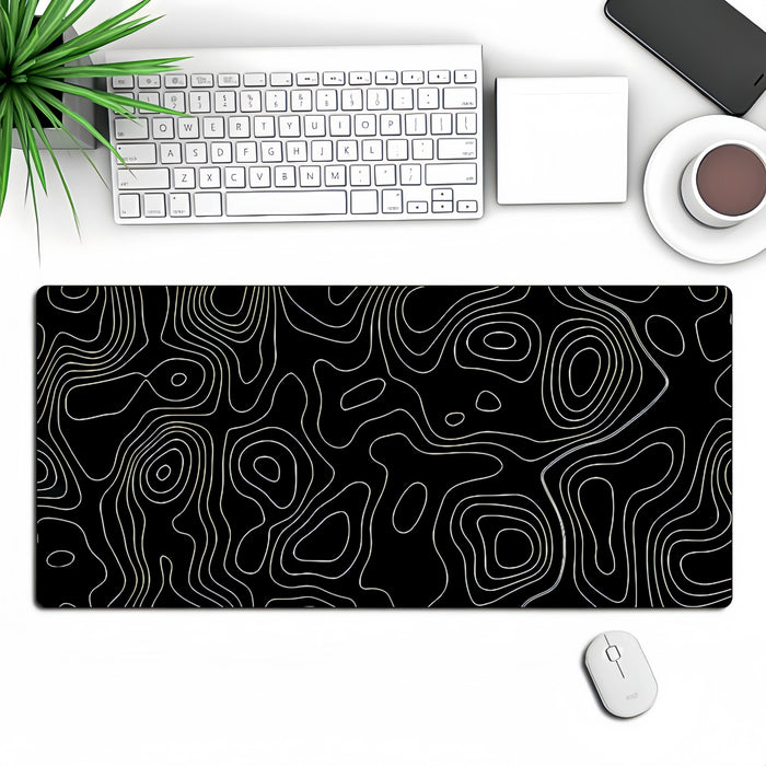 Vibe Geeks Anti-Slip Topographic Black And White Mouse Pad For Keyboard - 30X80Cm