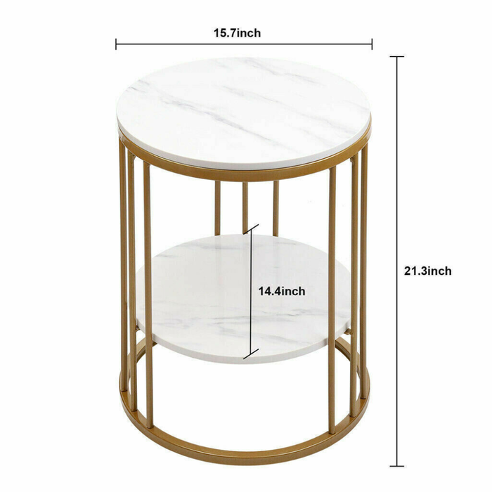 Vibe Geeks Round Marble Accent Table End 2 Tiers Storage Table - Gold