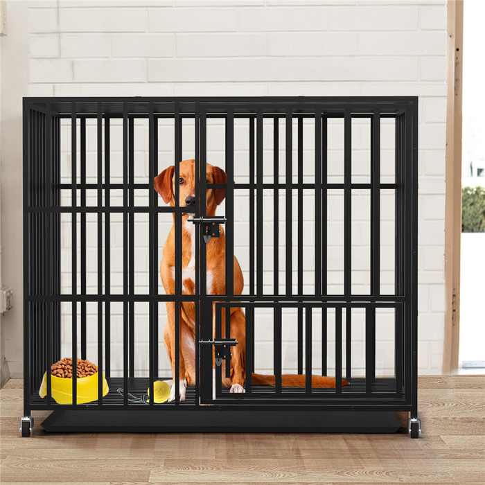 Vibe Geeks Heavy Duty Pet Dog Cage Strong Metal Crate Kennel Playpen With Wheels &Tray