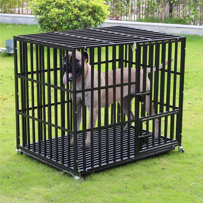 Vibe Geeks Heavy Duty Pet Dog Cage Strong Metal Crate Kennel Playpen With Wheels &Tray