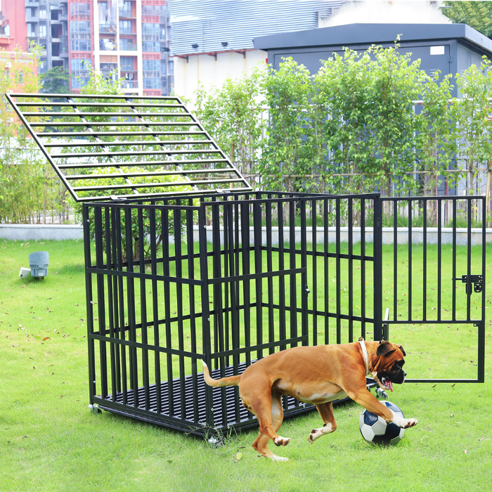 Vibe Geeks Heavy Duty Pet Dog Cage Strong Metal Crate Kennel Playpen With Wheels &Tray