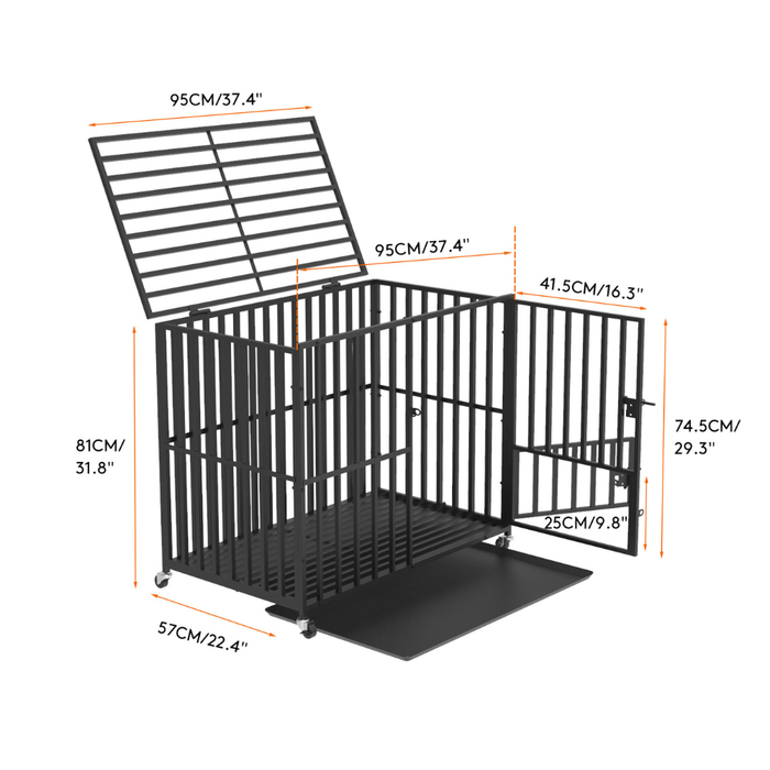 Vibe Geeks Heavy Duty Pet Dog Cage Strong Metal Crate Kennel Playpen With Wheels &Tray