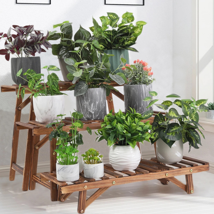 Vibe Geeks 3 Tier Freestanding Ladder Shelf Wood Plant Stand