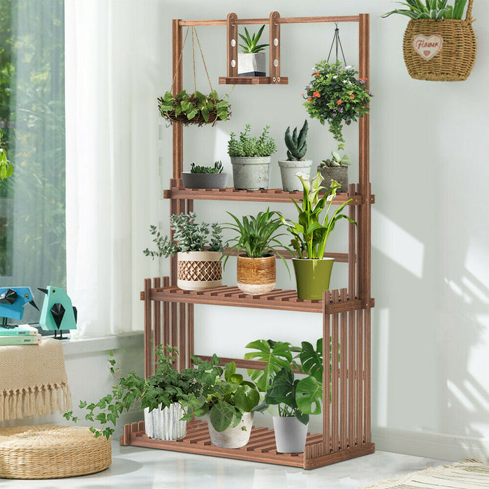 Vibe Geeks 3-Tier Hanging Wood Plant Stand Flower Pot Organizer Rack