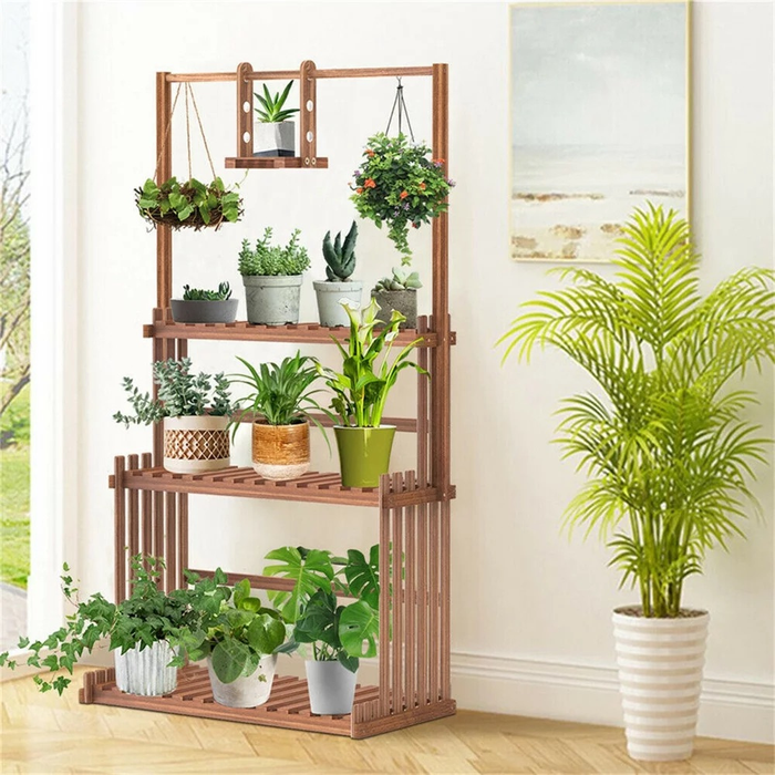 Vibe Geeks 3-Tier Hanging Wood Plant Stand Flower Pot Organizer Rack