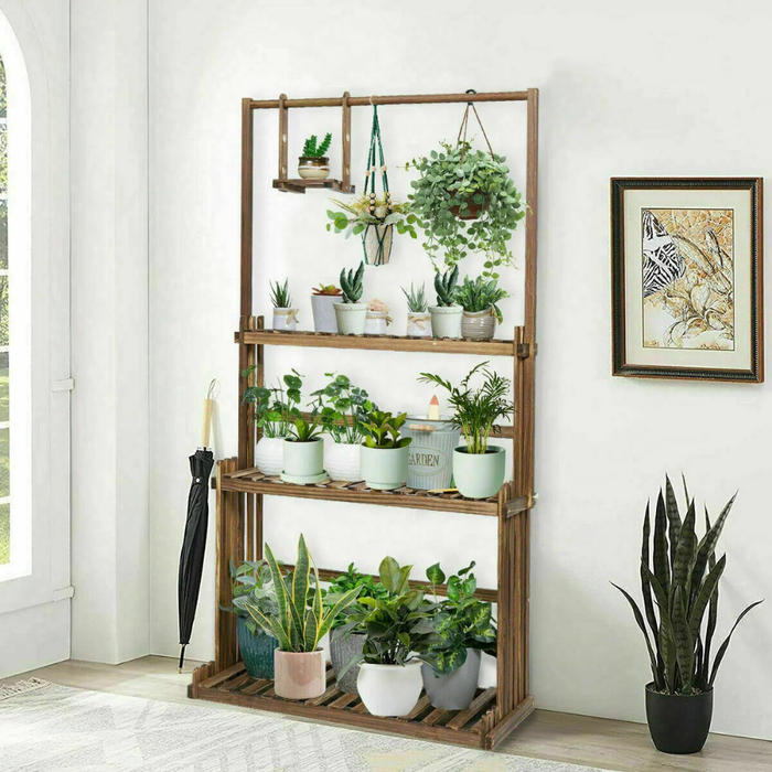 Vibe Geeks 3-Tier Hanging Wood Plant Stand Flower Pot Organizer Rack