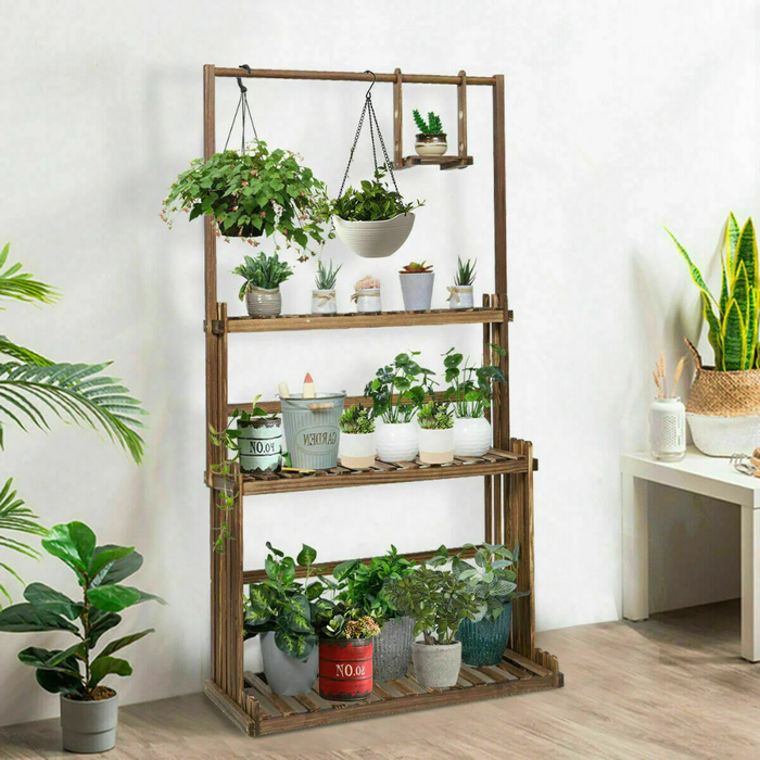 Vibe Geeks 3-Tier Hanging Wood Plant Stand Flower Pot Organizer Rack