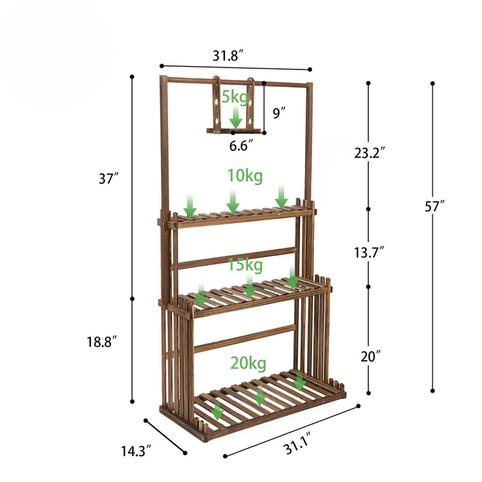 Vibe Geeks 3-Tier Hanging Wood Plant Stand Flower Pot Organizer Rack