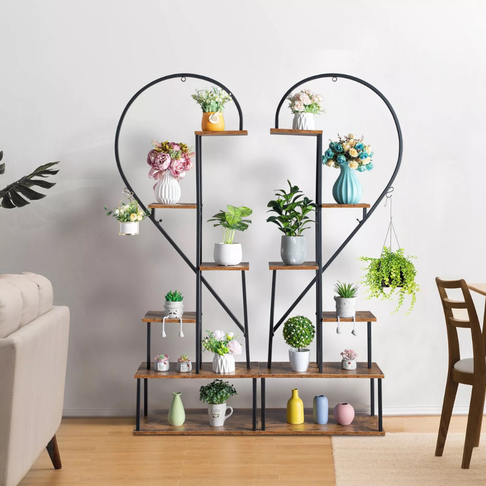 Vibe Geeks 6 Tier Metal Plant Shelf Heart Shape Ladder Plant Stands