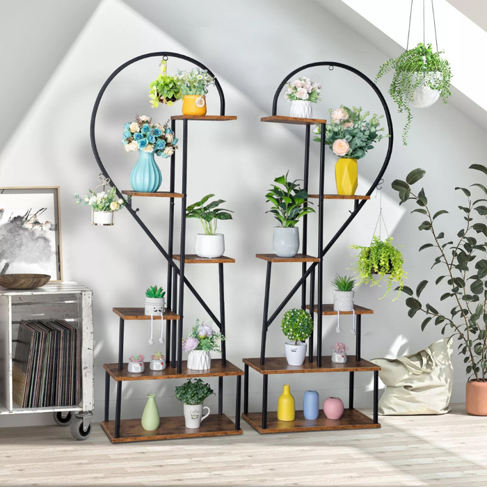 Vibe Geeks 6 Tier Metal Plant Shelf Heart Shape Ladder Plant Stands