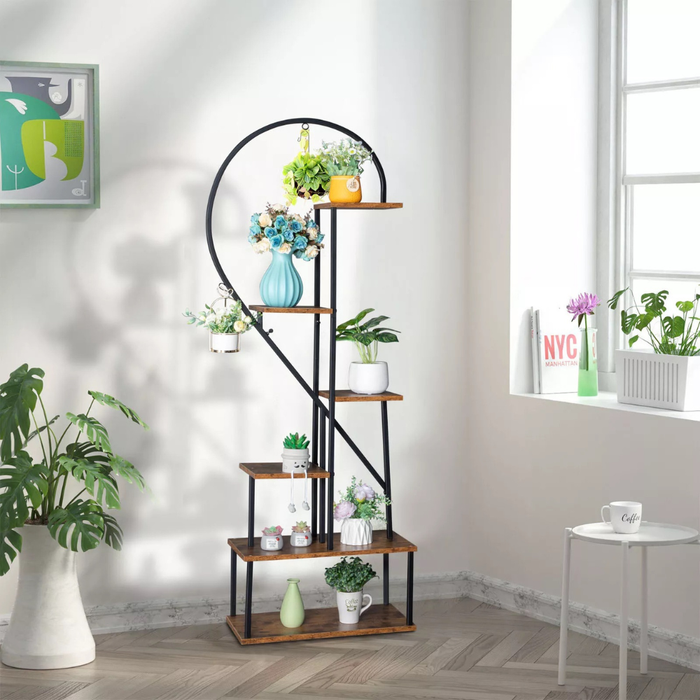 Vibe Geeks 6 Tier Metal Plant Shelf Heart Shape Ladder Plant Stands