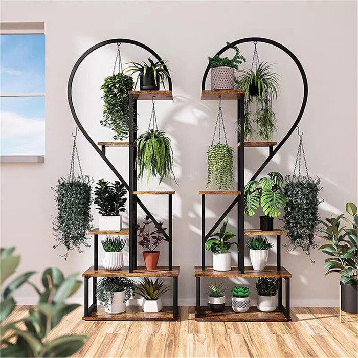 Vibe Geeks 6 Tier Metal Plant Shelf Heart Shape Ladder Plant Stands