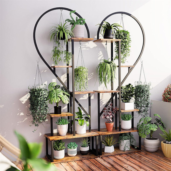 Vibe Geeks 6 Tier Metal Plant Shelf Heart Shape Ladder Plant Stands