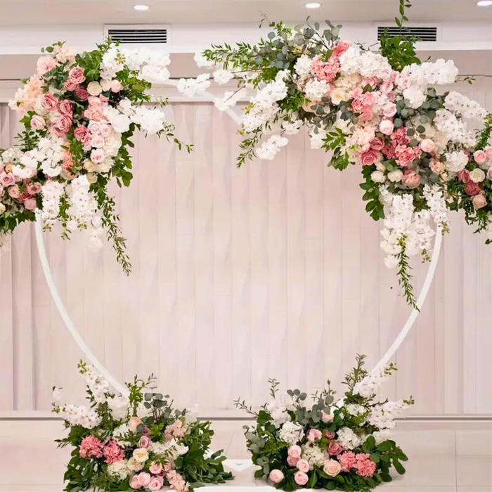 Vibe Geeks Heart Shaped White Metal Balloon Arch Stand Frame Display Kit For Wedding