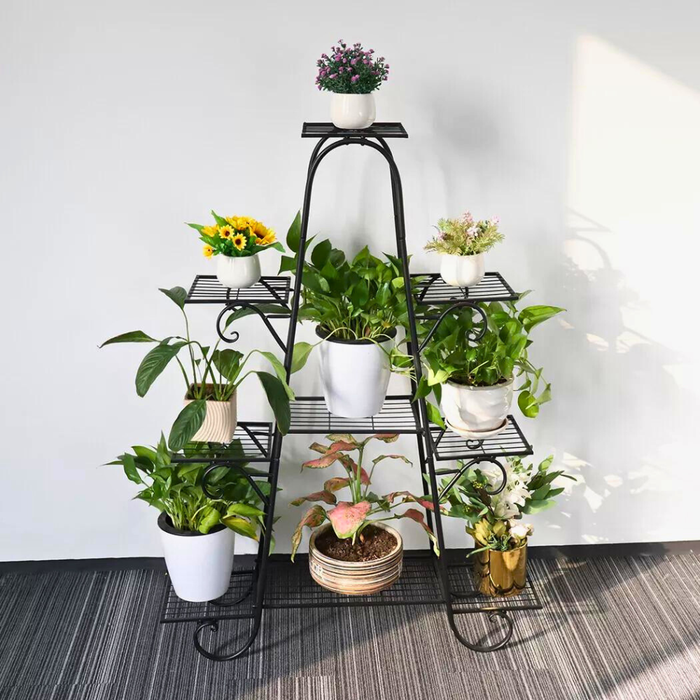 Vibe Geeks 9 Tier Metal Plant Shelf Stand Multilayer Potted Display Rack Patio