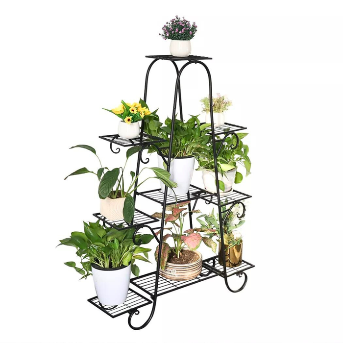 Vibe Geeks 9 Tier Metal Plant Shelf Stand Multilayer Potted Display Rack Patio